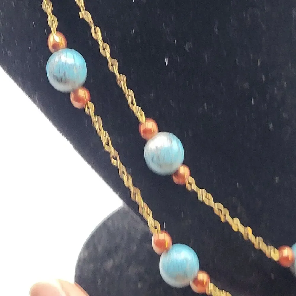Vintage Southwest Style Turquoise Ceramic Beads Long Station Necklace 42in